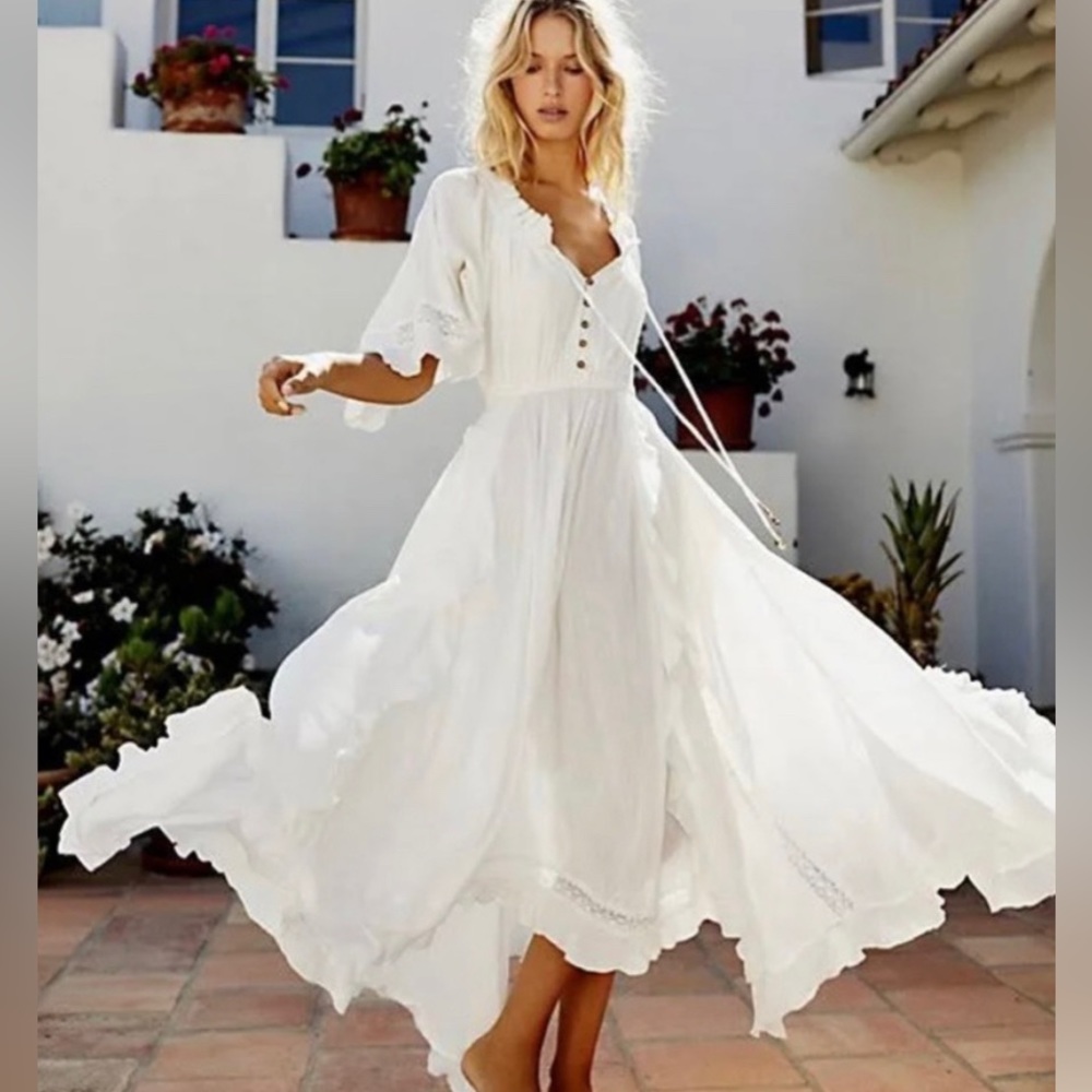 Free People Beach Bliss Maxi Dress in Ivory S